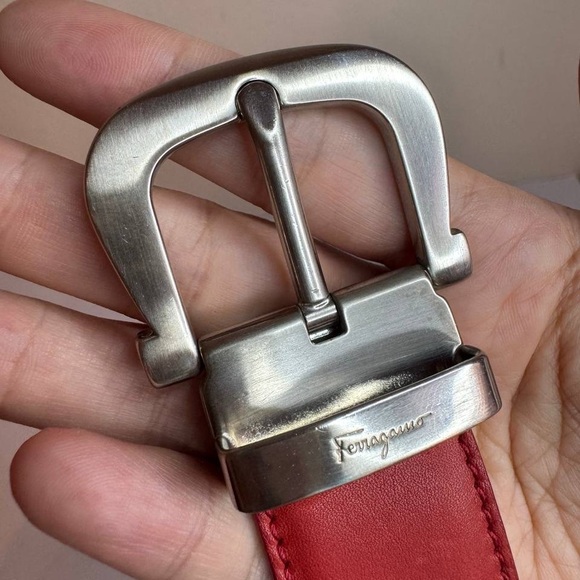 Salvatore Ferragamo Silver Metal Buckle Red Leather Belt 75cm main image 8